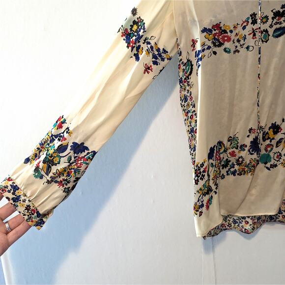 Derek Lam 10 Crosby Nehru Long-Sleeve Floral Silk Blouse Top Size 0 - Picture 4 of 10